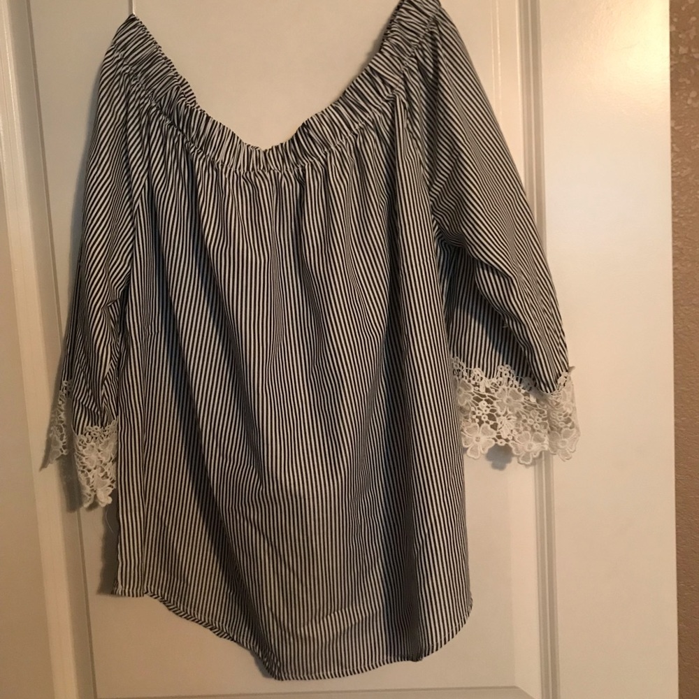 Off the shoulder striped shirt